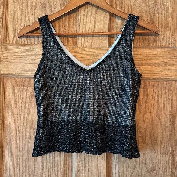 JEFFREY & DARA Evenings By Tom Barra 90s Y2K Vintage Metallic Knit Crop Tank - Picture 2 of 9